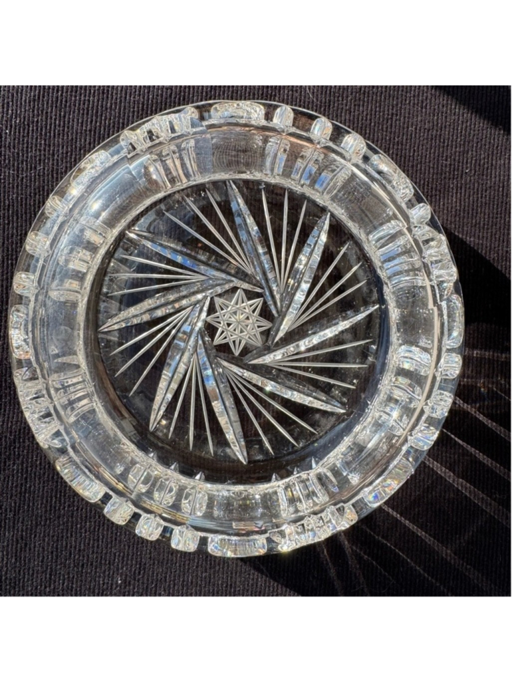 Vintage Mid Century Heavy Crystal Starburst Ashtray Trinket Dish 5.5” 2.2 lbs